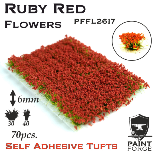 Paint Forge kępki kwiatków Ruby Red Flowers - 70sztuk / 6mm